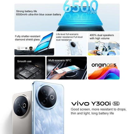 vivo Y300i, 8GB+128GB, Face ID / Side Fingerprint, 6.68 inch Android 15 OriginOS 5 Snapdragon 4 Gen 2 Octa Core, OTG, NFC, Network: 5G, 8GB+128GB