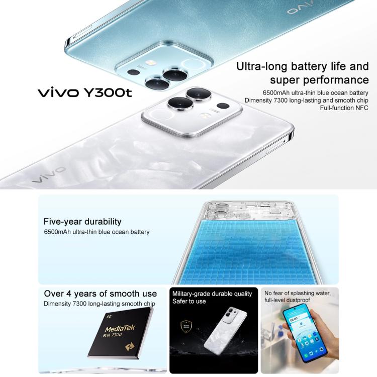 vivo Y300t, 12GB +512GB, Face ID / Side Fingerprint,  6.72 inch Android 15 OriginOS 5 Dimensity 7300 Octa Core, OTG, NFC, Network: 5G