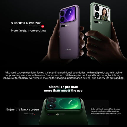 Xiaomi 17 Pro Max, 16GB+512GB, 3D Ultrasonic Fingerprint, 6.9 inch + 2.9 inch Xiaomi HyperOS 3 Snapdragon 8 Elite Gen 5 Octa Core, NFC, Network: 5G, 16GB+512GB