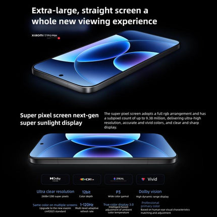 Xiaomi 17 Pro Max, 16GB+512GB, 3D Ultrasonic Fingerprint, 6.9 inch + 2.9 inch Xiaomi HyperOS 3 Snapdragon 8 Elite Gen 5 Octa Core, NFC, Network: 5G, 16GB+512GB