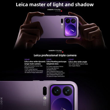 Xiaomi 17 Pro Max, 16GB+512GB, 3D Ultrasonic Fingerprint, 6.9 inch + 2.9 inch Xiaomi HyperOS 3 Snapdragon 8 Elite Gen 5 Octa Core, NFC, Network: 5G, 16GB+512GB