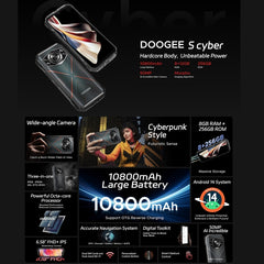 DOOGEE S Cyber, 8GB+256GB, 6.56 inch Android 14 Spreadtrum T606 Octa Core, Network: 4G, OTG, NFC, S Cyber, 8GB+256GB