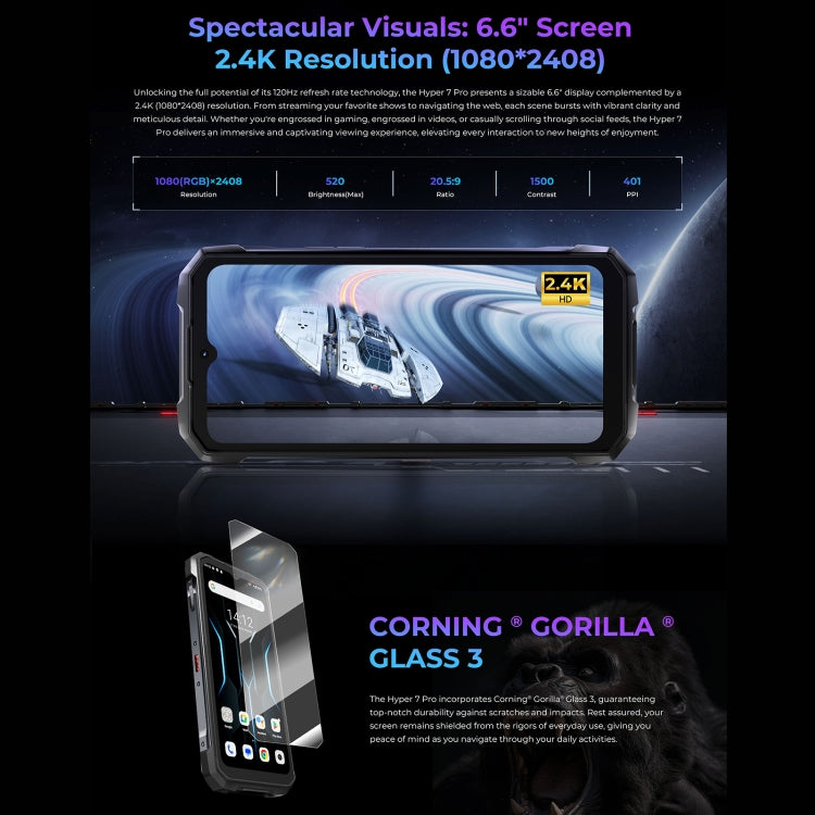 Teléfono robusto HOTWAV Hyper 7 Pro, 16 GB + 256 GB, 10800 mAh, 6,6 pulgadas, Android 14, MediaTek Dimensity 7050 5G, Red: 5G, OTG, NFC