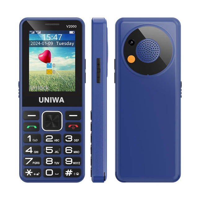 UNIWA V2000 Elder Keypad Phone, 2.4 inch Unisoc T107, 1700mAh Battery, LED Flashlight, SOS, Network: 4G, EU Plug, EU Plug