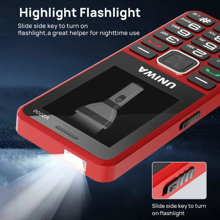 UNIWA V2000 Elder Keypad Phone, 2.4 inch Unisoc T107, 1700mAh Battery, LED Flashlight, SOS, Network: 4G, EU Plug