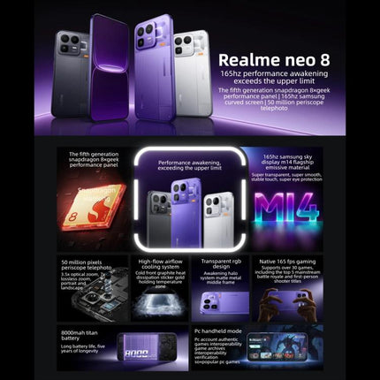 Realme Neo8, 16GB+512GB, Ultrasonic Screen Fingerprint, 6.78 inch Realme UI 7.0 Snapdragon 8 Gen 5 Octa Core, OTG, NFC, Network: 5G, 16GB+512GB
