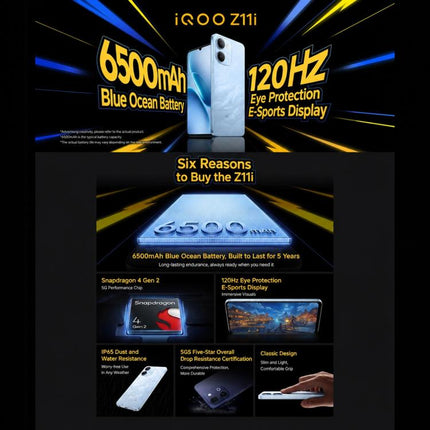 vivo iQOO Z11i, 6GB+128GB,  6.74 inch Android 16 OriginOS 6 Snapdragon 4 Gen 2 Octa Core, OTG, NFC, Network: 5G, 6GB+128GB