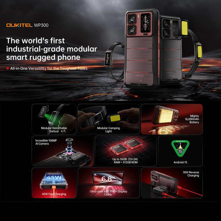 Oukitel WP300 Rugged Phone with Watch, 12GB+512GB, 6.8 inch Android 15 MediaTek Dimensity 7050 Octa Core, NFC, OTG, Network: 5G