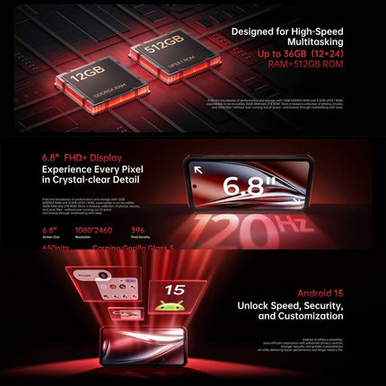 Oukitel WP300 Rugged Phone with Watch, 12GB+512GB, 6.8 inch Android 15 MediaTek Dimensity 7050 Octa Core, NFC, OTG, Network: 5G