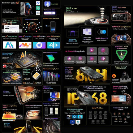 Blackview BL7000 Rugged Phone, 8GB+256GB, 6.78 inch Android 15 MediaTek Dimensity 6300 Octa Core, Network: 5G, NFC, OTG, 8GB+256GB