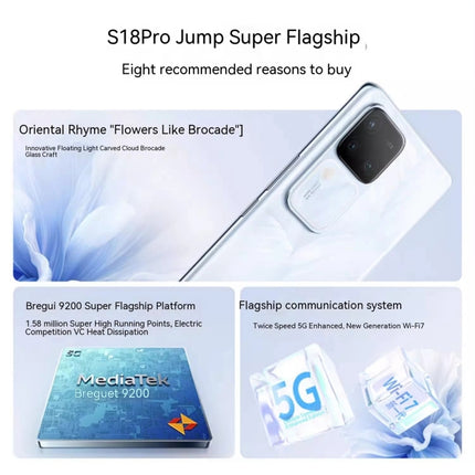 vivo S18 Pro, Triple Back Cameras, 12GB+512GB, Face ID Screen Fingerprint Identification, 6.78 inch Android 14.0 OriginOS 4 Dimensity 9200+ Octa Core 3.35GHz, OTG, NFC, Network: 5G, Support Google Play, 12GB+512GB, vivo S18 Pro, 12GB+512GB
