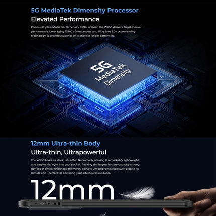 Teléfono robusto Oukitel WP50 5G, 4 GB + 256 GB, 6,6 pulgadas, Android 14.0, MediaTek Dimensity 6100+, ocho núcleos, 3,0 GHz, NFC, OTG, red: 5G