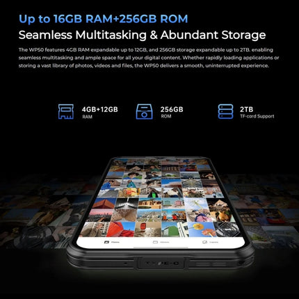 Teléfono robusto Oukitel WP50 5G, 4 GB + 256 GB, 6,6 pulgadas, Android 14.0, MediaTek Dimensity 6100+, ocho núcleos, 3,0 GHz, NFC, OTG, red: 5G