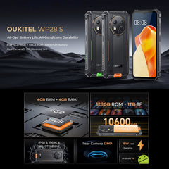 Oukitel WP28 S IP68/IP69K Rugged Phone, 4GB+128GB, Fingerprint, 6.52 inch Unisoc T606 Octa-core, NFC, OTG, Network: 4G, WP28 S