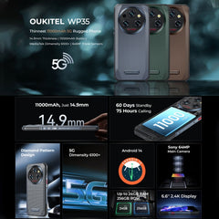 Teléfono robusto Oukitel WP35 5G, 8 GB + 256 GB, identificación de huellas dactilares IP68 / IP69K, 11000 mAh, 6,6 pulgadas MediaTek Dimensity 6100+ Octa Core, NFC, OTG, red: 5G, WP35 5G