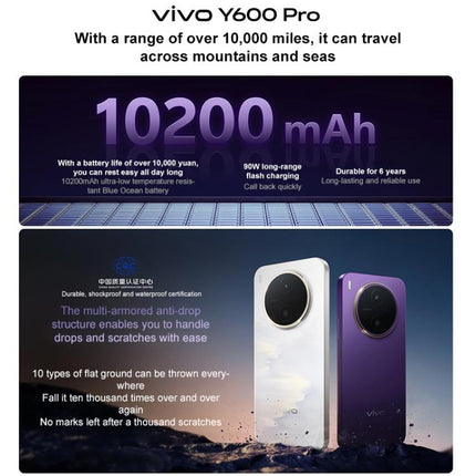 vivo Y600 Pro, 12GB+256GB, In-screen Fingerprint, 6.83 inch Android 16 OriginOS 6 Dimensity 7300e Octa Core, OTG, NFC, Network: 5G, 12GB+256GB