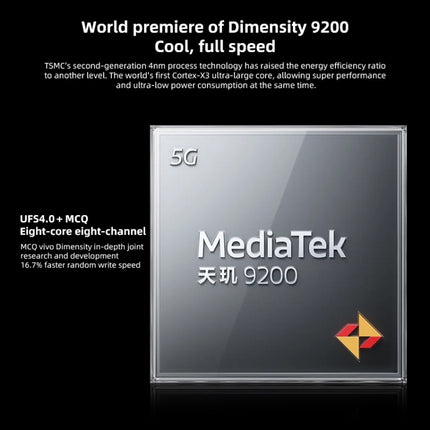 Triple Back Cameras, Screen Fingerprint Identification / Face ID, 4870mAh Battery, 6.78 inch Android 13.0 OriginOS 3 MediaTek Dimensity 9200 Octa Core up to 3.05GHz, NFC, OTG, Network: 5G, Support Google Play, Support 50W Wireless Flash Charging       ...