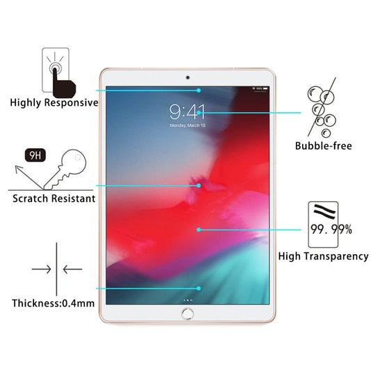 0.4mm 9H Surface Hardness Explosion-proof Tempered Glass Film for iPad Air3 2019 10.5 inch, For iPad Air 2019