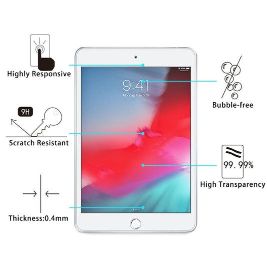 0.4mm 9H Surface Hardness Explosion-proof Tempered Glass Film for iPad mini 5 2019, For iPad mini 5 2019