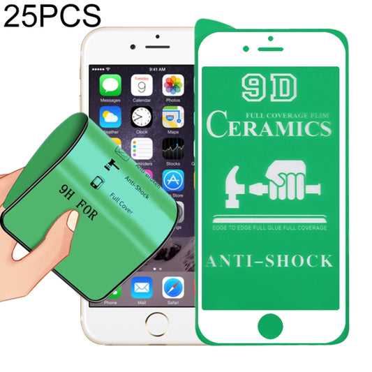 25 piezas de película de cerámica de cobertura completa con pegamento 2.5D para iPhone 6, para iPhone 6 (blanco) (25 piezas), para iPhone 6 (negro) (25 piezas)