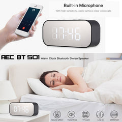 Minialtavoz AEC BT501 con Bluetooth 5.0, LED, despertador, reloj y espejo, compatible con tarjeta TF de 32 GB, BT501