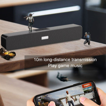 LEERFEI E91 Radio multimedia con doble altavoz y forma de barra larga de 10 W, compatible con tarjeta TF, disco U y entrada auxiliar de 3,5 mm, compatible con tarjeta TF, disco U y entrada auxiliar de 3,5 mm