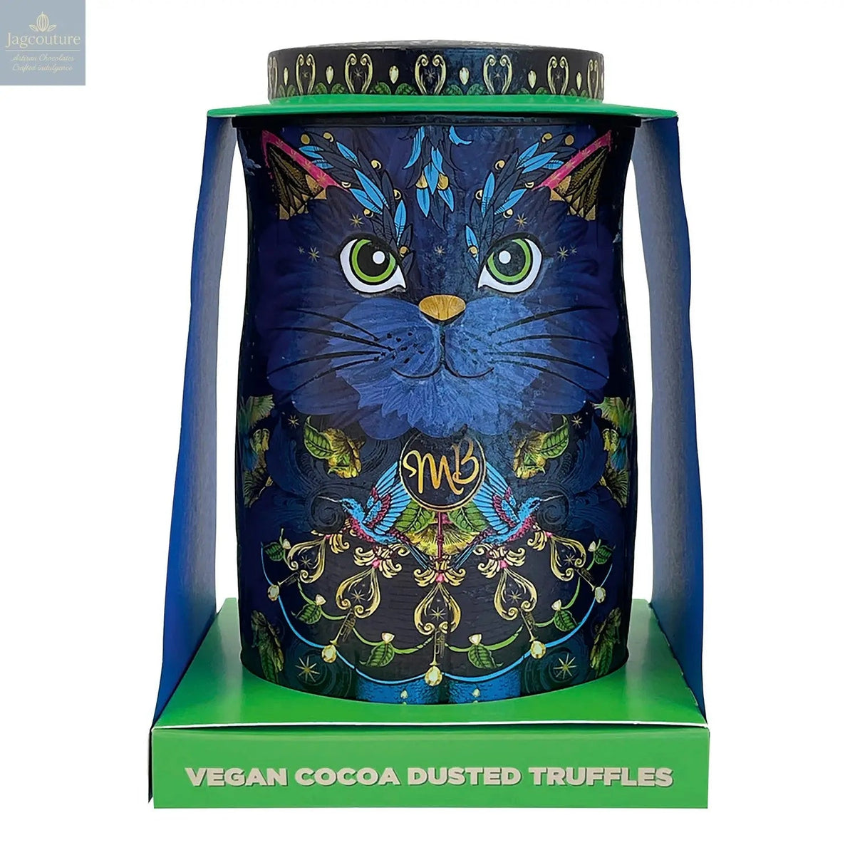 Midnight Prince cat tin of Cocoa Nibs Nights cocoa dusted truffles