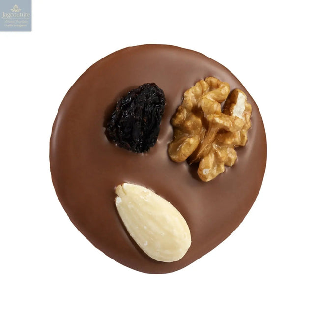 Milk mendiant - milk chocolate disc with nuts and raisins 14g