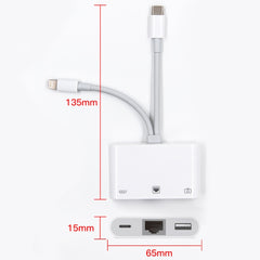 NK-107 Pro 3 in 1 USB-C / Type-C + 8 Pin Male to USB + RJ45 + 8 Pin Charging Female Interface Adapter, NK-107 Pro