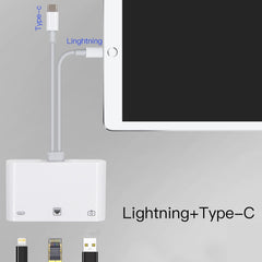 NK-107 Pro 3 in 1 USB-C / Type-C + 8 Pin Male to USB + RJ45 + 8 Pin Charging Female Interface Adapter, NK-107 Pro