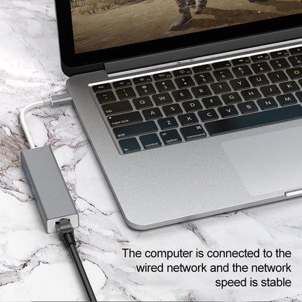 USB-C / Type-C to Fast Ethernet RJ45 & 3 x USB 3.0 Adapter Converter HUB, Fast Ethernet