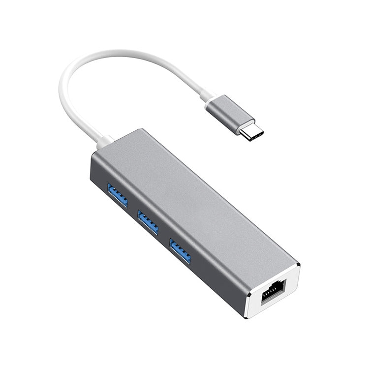 USB-C / Type-C to Gigabit Ethernet RJ45 & 3 x USB 3.0 Adapter Converter HUB, Computer External Tablet Phone Universal, Gigabit Ethernet