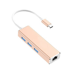 USB-C / Type-C to Gigabit Ethernet RJ45 & 3 x USB 3.0 Adapter Converter HUB, Computer External Tablet Phone Universal, Gigabit Ethernet