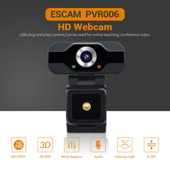 ESCAM PVR006 HD 1080P USB2.0 HD Webcam with Microphone for PC, PVR006