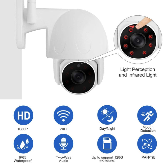 Tuya QX45 1080P Full HD IP65 Waterproof 2.4G Wireless IP Camera, Support Motion Detection & Two-way Audio & Night Vision & TF Card, AU Plug