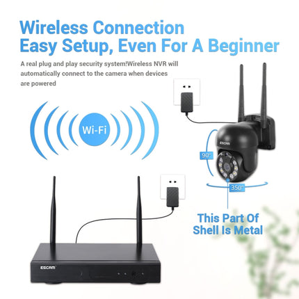 ESCAM WNK618 3.0 Million Pixels 8-channel Wireless Dome Camera HD NVR Security System, Support Motion Detection & Two-way Audio & Full-color Night Vision & TF Card, EU Plug, WNK618