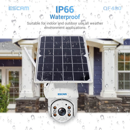 ESCAM QF480 EU Version HD 1080P IP66 Waterproof 4G Solar Panel PT IP Camera without Battery, Support Night Vision / Motion Detection / TF Card / Two Way Audio