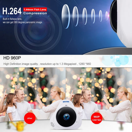 ESCAM Q8 960P 360 Degrees Fisheye Lens 1.3MP WiFi IP Camera, Support Motion Detection / Night Vision, IR Distance: 5-10m, AU Plug