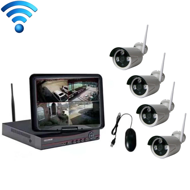 K9104E-PE2013C 4CH HD 960P 1.3 Mega Pixel 2.4GHz WiFi IP Bullet Camera 10.1 inch LCD Screen NVR Kit