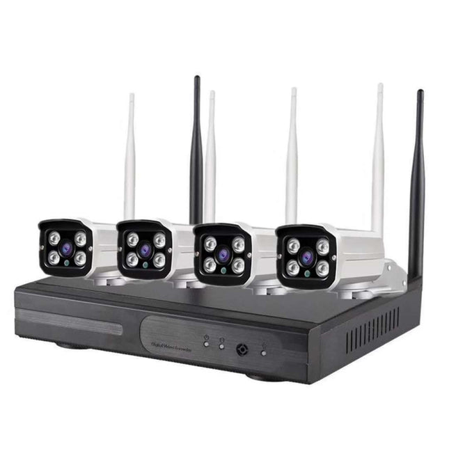 4CH HD 720P 1.0 Mega Pixel 2.4GHz WiFi IP Bullet Camera + NVR Kit