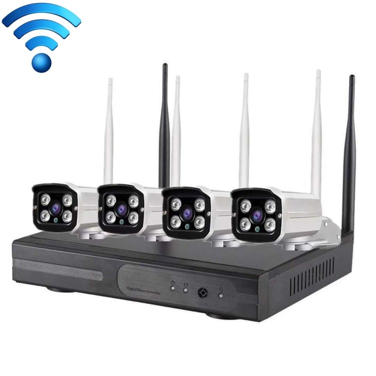 4CH HD 720P 1.0 Mega Pixel 2.4GHz WiFi IP Bullet Camera + NVR Kit