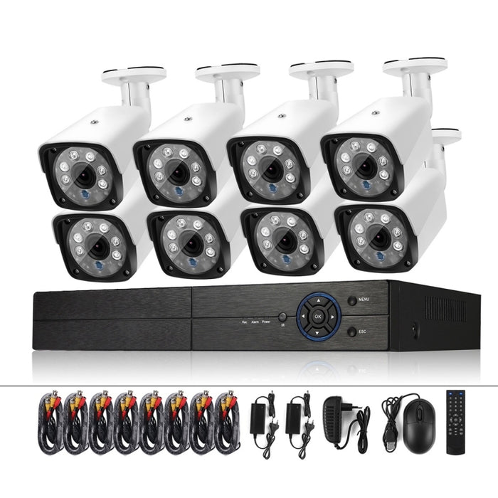 A8B3 / Kit 8CH 1080N Surveillance DVR System and 720P 1.0MP HD Weatherproof Bullet Camera, Support Infrared Night Vision & P2P & Phone Remote Monitor, A8B3 / Kit 8CH White