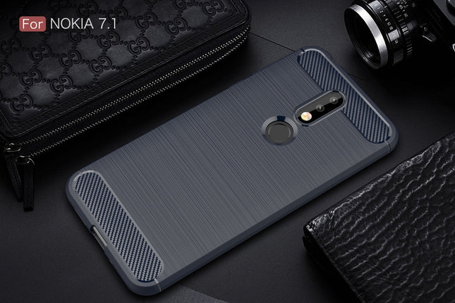 Brushed Texture Carbon Fiber Soft TPU Case for Nokia 7.1, Nokia 7.1