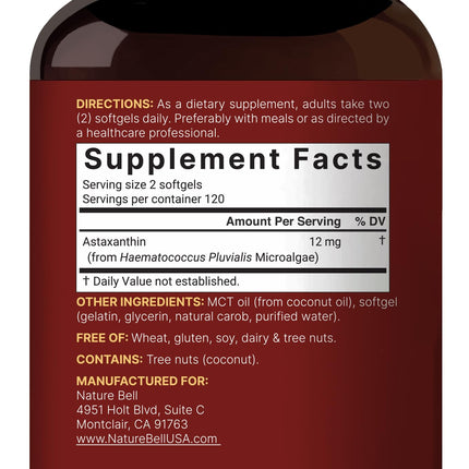 NatureBell Astaxanthin 12mg, 240 Softgels – AstaX Antioxidant Support