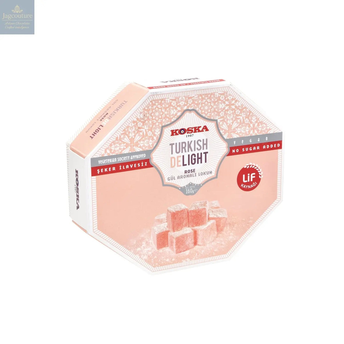 No sugar added rose flavoured Turkish Delight in hexagon box