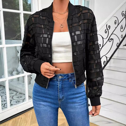 Women's Semi-transparent Thread Zipper Casual Jacket