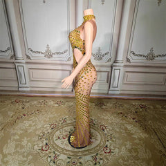 Luxury Mirror Sequins Sheath Halter Trailing Dress