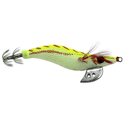 HENGJIA 8cm Plastic Hard Baits Squid Fishing Lures Decoy Wood Shrimp Baits, 1# (Magenta+Dark Red), 2# (Orange + Yellow), 3# (Yellow), 5# (Magenta), 6# (Orange)