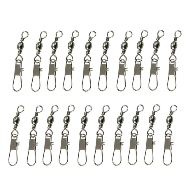 20pcs 8# 3.5cm Fishing Connectors Barrel Swivel with Safety Snap Ring