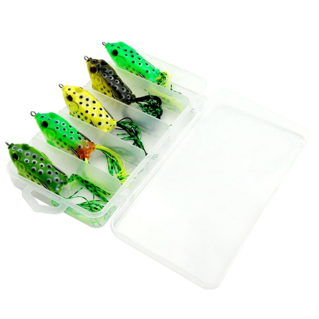 HENGJIA 5 PCS Soft Baits Water-hit Fishing Lures Ray Frog Baits with Plastic Box